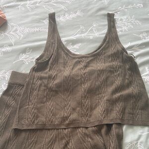Dark Green Knit Tank Top and Pants Set